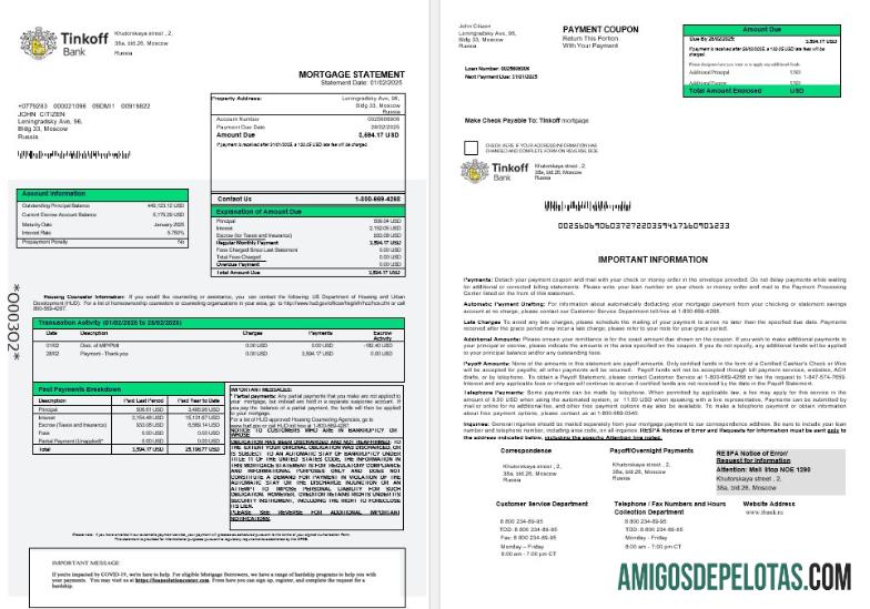 Declaração de hipoteca Tinkoff da Rússia em formatos Word e PDF 1 2 baixar para verificação